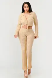 Two-Piece Cropped Button-Up Top & Pants Striped Outfit Set From Athina