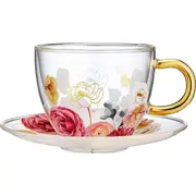 Ashdene 300ml Springtime Soiree Double Walled Flowers Clear Glass Tea Cup/Saucer