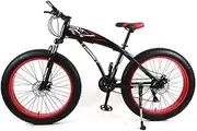 Mountain Bike Mens Mountain Bike 7/21/24/27 Speeds, 26 inch Fat Tire Road Bicycle Snow Bike Pedals with Disc Brakes and Suspension Fork,BlackRed,7 SPE