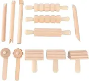 Kisangel 12pcs Wooden Dough Tools Clay Pattern Rolling Pin Set Dough Molding Shaping Tool for Toddler Kids Art Craft Activity Supplies