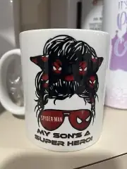 Custom Coffee Mug 11oz-My Sons A Super Hero- Spiderman- Messy Bun