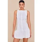 White Button Down Boat Neck Shift Dress, White