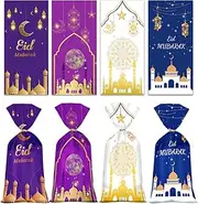 Artby7 Ramadan Cellophane Treat Bags Eid Moon Cookie Candy Goodie Bags with Twist Ties for Eid Mubarak Party Supplies