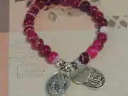 St Raphael Archangel Guardian Angel/St Michael Healing Charm Pink White Crystal