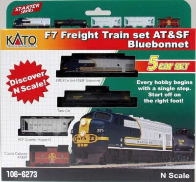 NEW Kato 106-6273 N Scale F7 ATSF F7A Train Freight Hopper Tank Car Caboose Set
