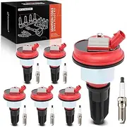 A-Premium Ignition Coils & Spark Plugs Kits Replacement for Chevy Trailblazer 2002-2005 Buick, 4.2L L6, Iridium, Red, A Set of 12
