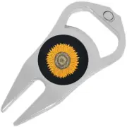 Sunflower on Black Golf Ball Marker Divot Repair Tool Bottle Opener