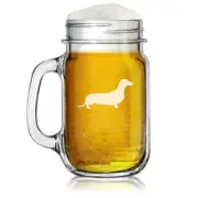 16oz Mason Jar Glass Mug w/ Handle Dachshund