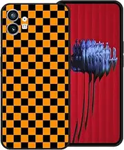 [zaztify] Phone Case for Nothing Phone 1, Orange Black Grid Plaid Regular Lattice Checkered Checkerboard Cute Shockproof Protective Shell-Also Support Custom Personalized Cover