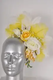 Yellow Cream White Feather Butterfly Orchid Rose Flowercrown Fascinator