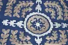NEW Pottery Barn HANUKKAH TABLE THROW Embroidered Navy White Gold 50 x 50