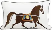Croker Horse 12x20'' inches White Embroidered Horse Throw Pillow Cushion Covers - Modern Fashion Style Couch Sofa Pillow for Living Room Sofa Bedroom