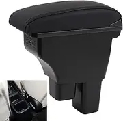 YJYWZH Double Layer Armrest Box for Honda Fit Jazz 2009-2013 Car Interior Storage Center Console with 3 USB Port Black (Black with Black Thread)
