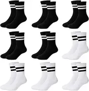 [Jeayita] 9 Pairs of Socks Boys Children's Sports Socks Children's School Child Socks Tennis Socks Children's Socks, black/white, 3-6.5 US