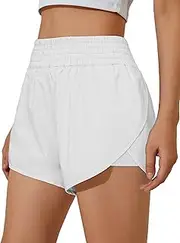 [BMJL] Womens Running Shorts High Waisted Side Pocket Athletic Shorts High Side Slit 2 in 1 Gym Shorts