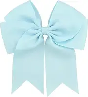 [Koolgil] Girl's 6 Inch Pure Color Fishtail Double Layer Ribbon Bowknot Hair Clip for Photography Travel Daily Life (Light Blue)