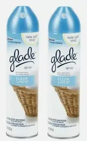 2pk Glade AIR FRESHENER CLEAN LINEN Scent Eliminate Odor Freshen Air 8oz 73332