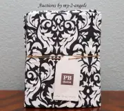 NEW Pottery Barn Teen DAMASK Full Sheet Set BLACK WHITE dorm chic college