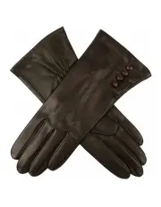 [Dents] Touch Screen Silk Lined Leather Gloves in Brown