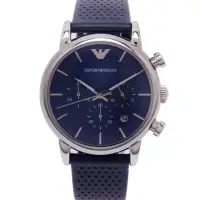 在飛比找momo購物網優惠-【EMPORIO ARMANI】藍色旋風造型錶帶手錶-藍面X