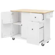 WarmieHomy White Kitchen Cart on Wheels with Drop Leaf and 3-Tier Pull Out Spice