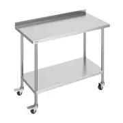 24 x 48 x 40 Inch Stainless Steel Work Table, Commercial Food Prep Worktable with Casters, Heavy Duty Prep Worktable, Metal Work Table with Adjustable Height for Restaurant, Home and