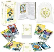 Tarot Cards Deck With Guide Book for Beginners and Expert Readers - 78 Classic Cards, Standard Size 4.75" x 2.76", Bronzing Finish - White Velvet Pouch Bag Included