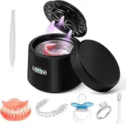 MALLMALL6 Ultrasonic Retainer Cleaner with UV & Air-Drying, 45kHz Portable Dental Retainer Machine with 3 Timing Modes, Dental Cleaning Pod for Dentures Mouth Guards Braces Aligner Jewelry