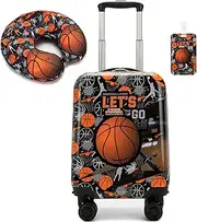 [Inprof] Kid’s Luggage Set 2 Piece Suitcase Set 16’’ Hardside Luggage with Spinner Wheels Girls Boys Carry on Luggage Travel Rolling Luggage Airline Approved, Boy Basketball, 16 inch