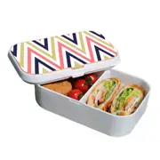 Lunch Box Food Container Authentic Wood Strap Cutlery Zigzag Salmon Purple