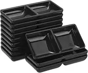 sourcing map 12Pcs MF Square Dipping Bowls, Small Black Side Dish Bowls with 2 Compartment Divided Seasoning Plate Soy Dishes for Condiment Desserts Home BBQ Party Picnic Restaurant