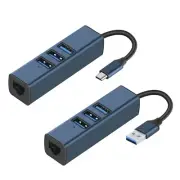USB Ethernet Adapter 100Mbps USB TypeC to RJ45 USB3.0/2.0 HUB for Laptop PC