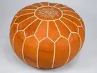 Moroccan Handcrafted Leather Pouf, handmade leather pouf, brown clean pouf
