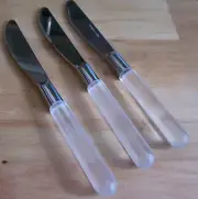 3 Lucite Dinner Knife Stainless Clear White Handle New