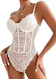 Lilosy Sexy Strappy Underwire Floral Lace Corset Lingerie Bodysuit Bustier Top