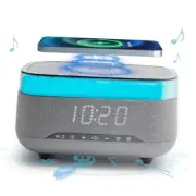 Digital Alarm Clock with Wireless Charging 15W, Bluetooth Speaker, Fast