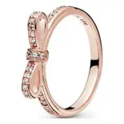 Pandora Rose Gold Sparkling Bow Ring ALE R #180906CZ-58 - Ring Size 8.5
