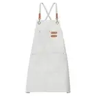 Canvas Chef Aprons Adjustable 75x68cm Cross Back Cooking Apron 3 Pockets Beige