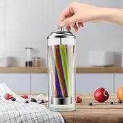 Keedolla Glass Straw Dispenser with Stainless Steel Lid, Clear Straw Holder for Counter with Lid, Drinking Straw Dispensers Holder Retro Straw Container Dispenser - Holds Straws up to 8.5 Inches