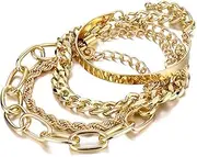 [IFKM] Gold Bracelets for Women, 14K Gold Plated Dainty Layered Chain Bracelets Adjustable Cute Bangle Link Bracelet Set