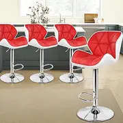 [ALFORDSON] Bar Stool 4Pcs Adjustable Kitchen Stools Willa Swivel Counter Barstools Red & White Dining Chair in 62-84cm Seat Height for Home Bar Dining Room