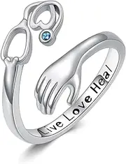 [Flpruy] Hug Ring 925 Sterling Silver Cross/Graduation Cap/Stethoscope Ring 2024 High School Class Rings College Graduation Rings Graduation Jewelry Gifts for Women Girls