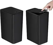 LeoLeoyy Bathroom Trash Can with Lid, 10 Liter/ 2.6 Gallon Slim Garbage Can, Small Trash Bin Waste Basket with Pop-Up Lid for Kitchen, Bedroom, Living Room, Office (Black) (Black,2 Pack)