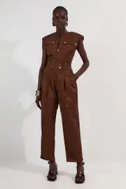 Cotton & Faux Leather Tab Utility Jumpsuit