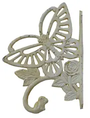 Mr Gecko Cast Iron Hand Made 1 Hook Plant Hanger Butterfly Antique White