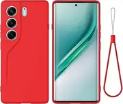 [ZORSOME] Compatible with Tecno Camon 40 4G Phone Case W Wrist Band, Thin Slim Liquid Silicone Soft Rubber Gel TPU Full Camera Protection Bumper Pure Color Simple Cover,Red