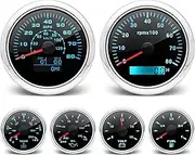 ARTILAURA 6 Gauge Set-GPS Speedometer, Tachometer, Oil Pressure, Fuel Level, Water Temperature, Voltmeter 7 Color Boat Gauges Kit Marine AUTO (Black Silver)