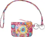 [B BRENTANO] Brentano Cotton Quilted ID Case Zipper Wallet with Lanyard for Keychain and Neck Holder (Boho SUNFLORA-R)