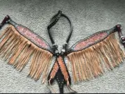 Western Black Leather Tack Set of Headstall and Breast Collar with Fringes