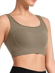 [Yvette] Workout Sports Bra for Women - Rib-Knit Patchwork Design, Elastic Wide Strap Yoga Bra Breathable Gym Top